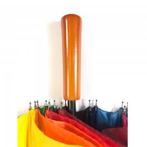 Ovida Wooden Handle Manual Open Customized Rainbow Stick Umbrella