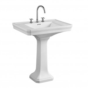 cUP Cert Vitreous China Pedestal Bathroom Sink, 8″ Widespread, White