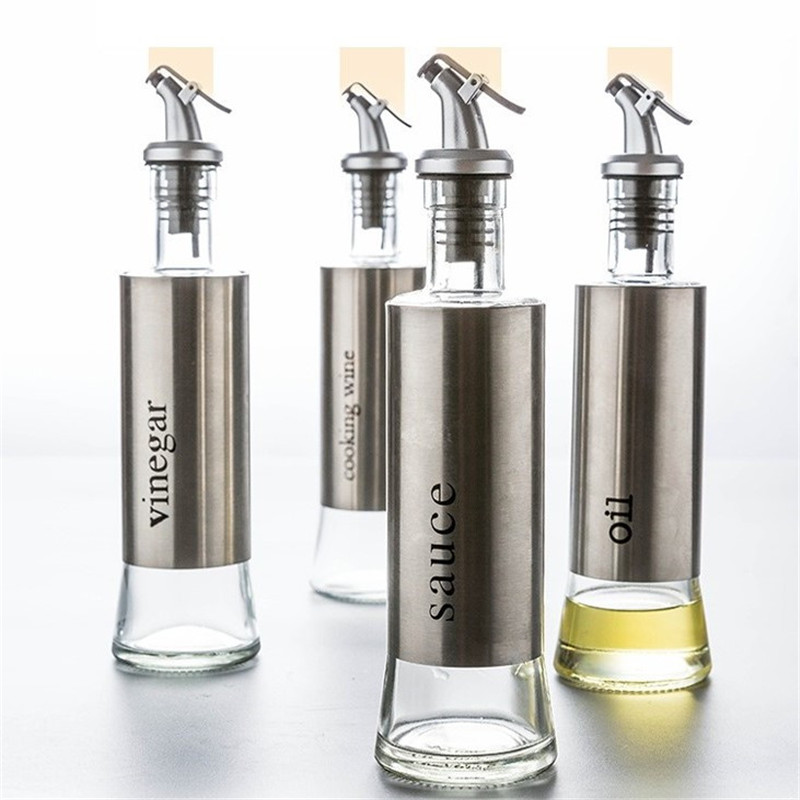 320ml Stainless Steel Plus Glass Olive Oil Dispenser Vinegar and Soy Sauce Bottle for Kitchen Featured Image