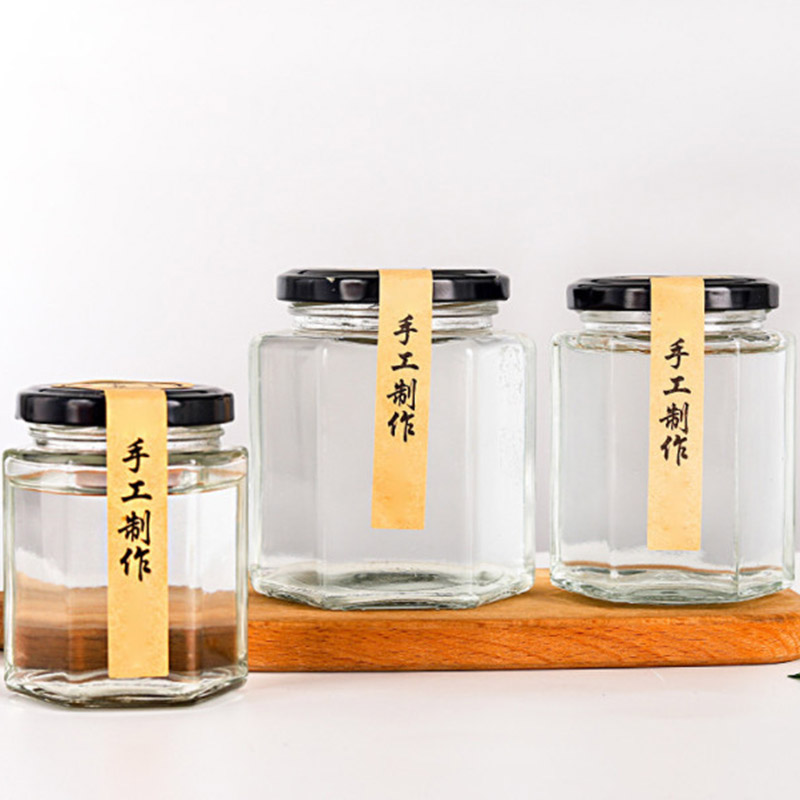 Professional China Round Glass Honey Jar - Food grade hexagonal honey glass jar jam  pudding jar with screw metal lid.jpg – Luhai