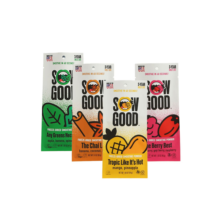 Three side seal bag with hang holes hot seal fruit chips pouch