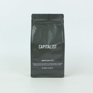 Resealable custom printed matte black flat bottom coffee bags