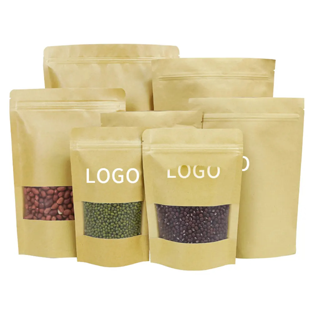 Čajni oreščki po meri za shranjevanje živilskega razreda iz kraft papirja, samozapiralna stoječa vrečka z zadrgo in zadrgo