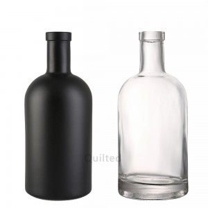 750 ml clear and black glass liquor bottle