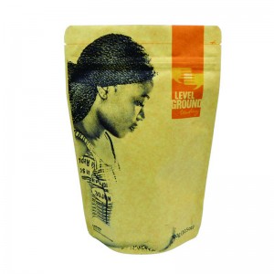 Printed High Barrier Natural Kraft Paper Stand Up Coffee Pouch Bag with One Way Degassing Valve and Zip