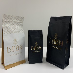 Customized Flat bottom Coffee Bean Packaging Pouch with Pull Off zip and one-way valve