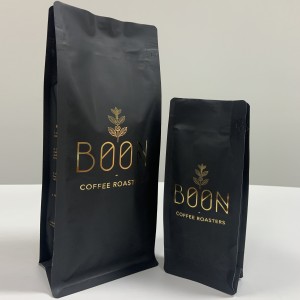 Customized Flat bottom Coffee Bean Packaging Pouch with Pull Off zip and one-way valve