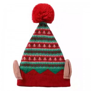 Factory Custom Fashion Beanie Hats Unisex Pompom Knitted Beanie Hat Christmas Pattern Warm Hat