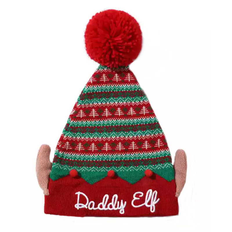 Factory Custom Fashion Beanie Hats Unisex Pompom Knitted Beanie Hat Christmas Pattern Warm Hat Featured Image