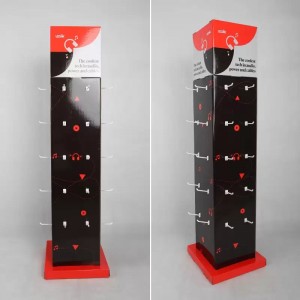 Four Sides Corrugated Display with Rotatable Spinner and Plastic Hooks