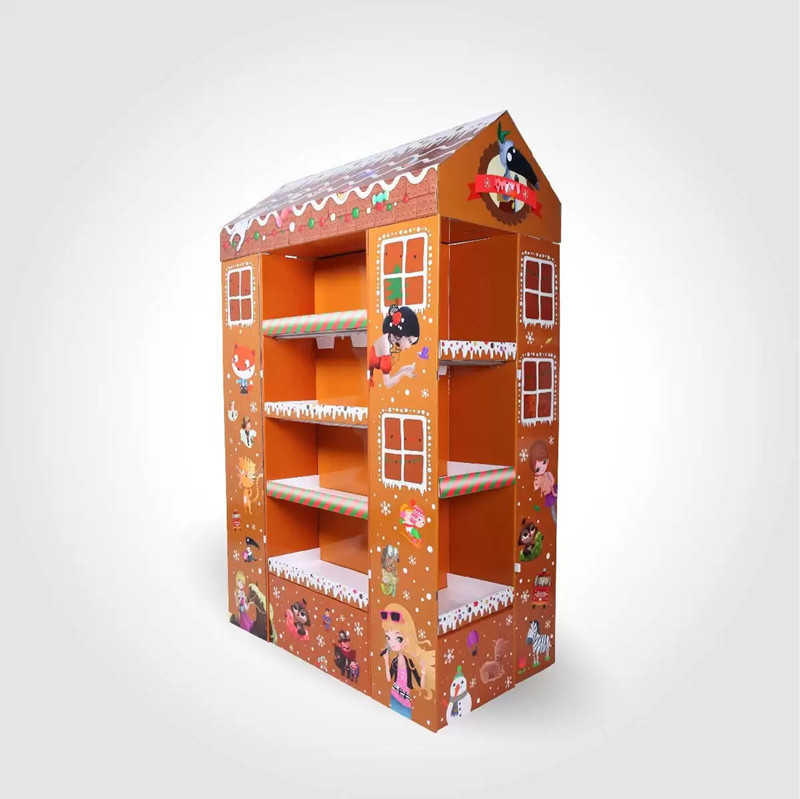 OEM Supply Cardboard Display Counter - Christmas Holiday Collection Party Time Half Pallet Display in House Shape – Raymin