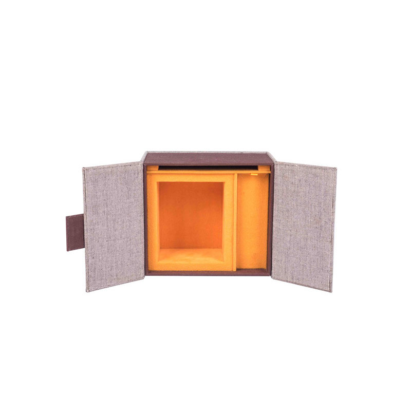New Fashion Design for Magnetic Flap Gift Box - Linen Material Double Door Open Handmade Box with Orange EVA Insert – Raymin