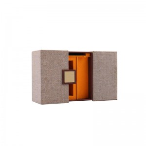 Linen Material Double Door Open Handmade Box with Orange EVA Insert