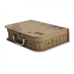 Biodegradable Material Kraft Paper Cosmetic Gift Packaging Suitcase Box with Metal handle and Lockers