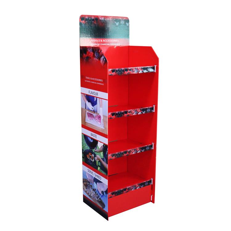 High Performance Floor Standing Display Stands - Four shelves flooring cardboard T shirt promotional display – Raymin
