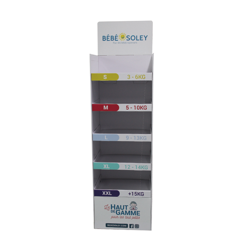 Hot-selling 3 Tier Cardboard Display - Bebe Soley Paper Diaper 5 Tier Corrugated Floor Shelf Display – Raymin