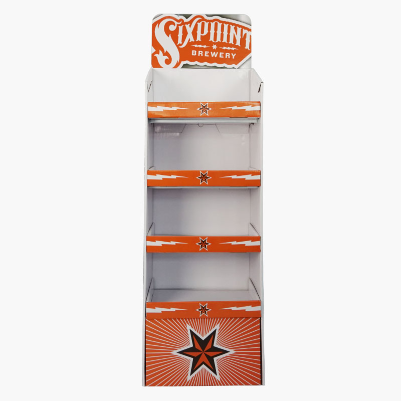 Short Lead Time for Full Pallet Display - 4 Tier Retail Sixpoint Brewery Point of Sale Cardboard Floor Display with Metal Tubes Under Each Shelf – Raymin