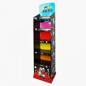 Supermarket Retail 5 Tier Freestanding Cardboard Display Shelf for Smurfs Cute Toys