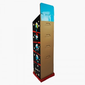 Supermarket Retail 5 Tier Freestanding Cardboard Display Shelf for Smurfs Cute Toys