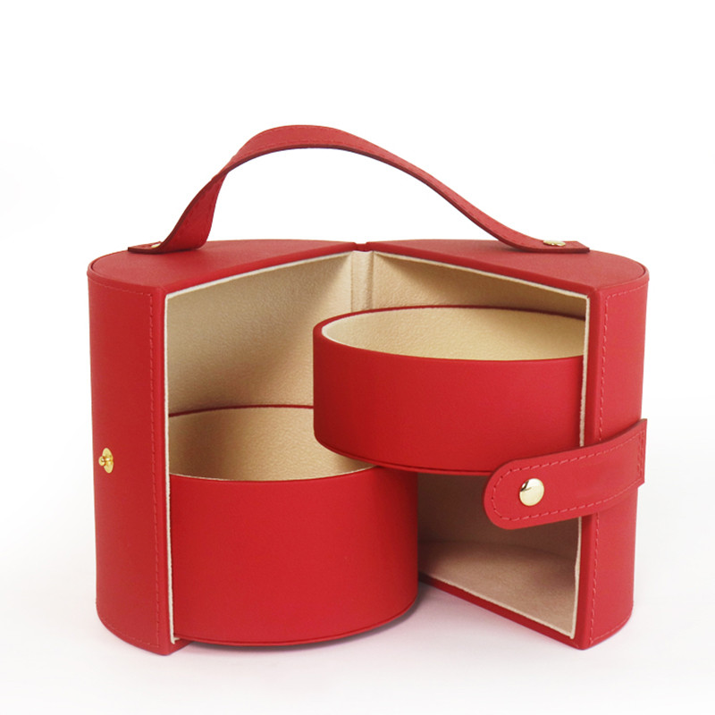 Hot sale Folding Ring Box - Luxury Special Leather Paper made Cosmetic Box at Round Shape with Snap-Fastener and Handle – Raymin