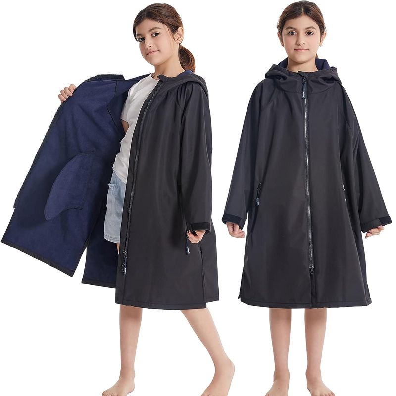 Kids Swim Parka Waterproof Changing Robe Oversized Swimming Coat Hooded Surf Poncho
