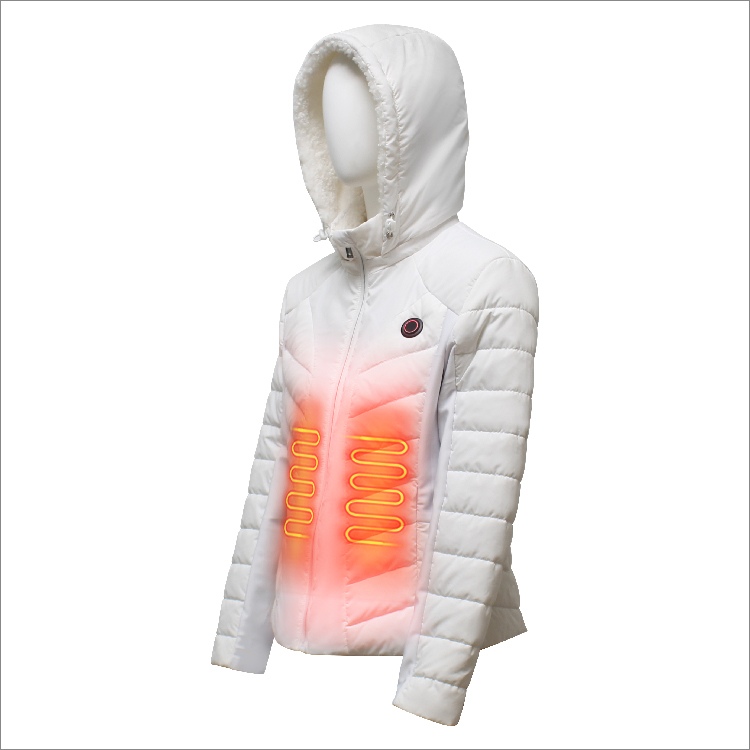Ski Riding Electric USB ສີຂາວ Heated Jacket ລະດູຫນາວ Jacket ສໍາລັບແມ່ຍິງ