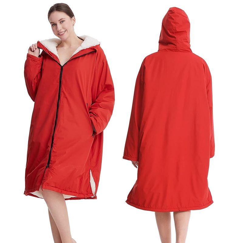 Waterproof Swim Parka, Windproof Surf Poncho Warm Coat, Recycled Fabric Water Resistent Ove