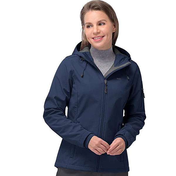 Kadın Softshell Ceket, Polar Astarlı Sıcak Ceket Açık Hava Yürüyüşü için Hafif Kapşonlu Rüzgar Geçirmez Ceket