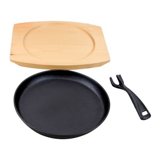 Cast Iron Fajita Sizzle/Baking Pan with Wooden Base PC912/914
