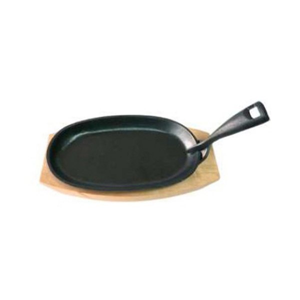 High Performance Cast Iron Grill Fry Pan - Cast Iron Fajita Sizzler/Baking with Wooden Base PC995 – PC