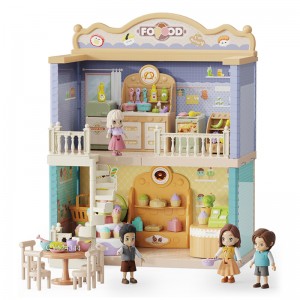 Girls Toy Dollhouse Ice Cream Shop Theme Dolls House Toy With 4 Doll Figures