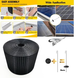 6in x 100ft Solar Panel Bird Prevention Roll Kit with 60 Fastener Clips Heavy Duty Galvanized Black PVC Coated Wire Roll Mesh