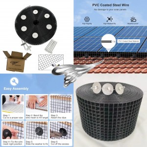 Solar Panel Guard, 8in X 100ft PVC Coated Critter Guard Roll Kit for Solar Panel Wire Screen, Black Pigeon Barrier Netting with 120 Fastener Clips