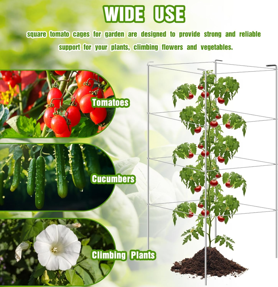 Square Collapsible Tomato Cage Revolutionizes Garden Plant Support