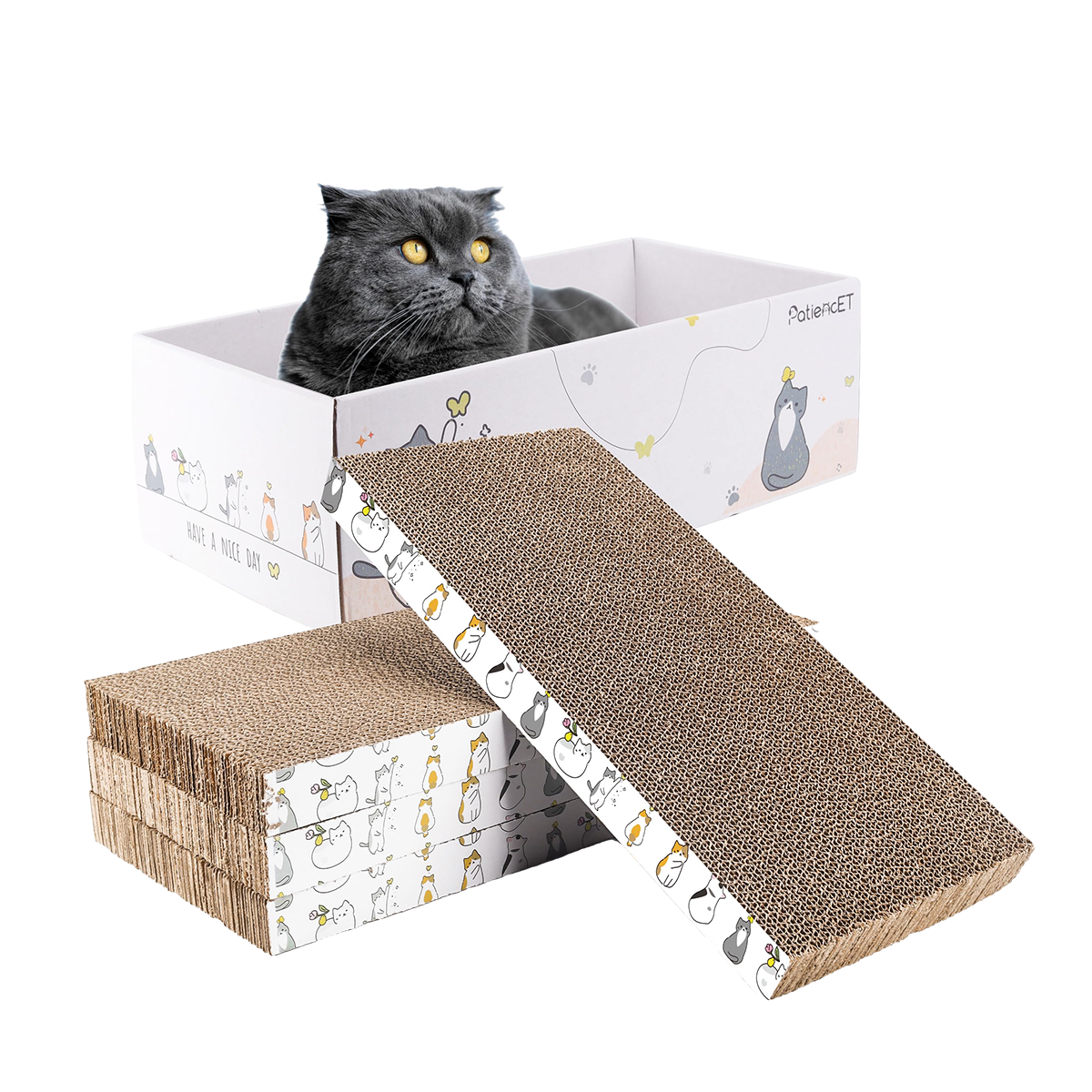 Cartoon Cat Scratching Board Box Set: 4 Reversible Cat Scratching Boards
