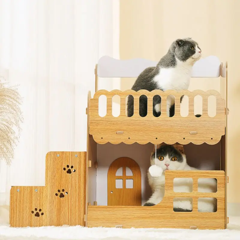 The Ultimate Two-Story Log Cat House: Luxury Cat Villa