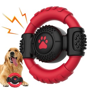 Dog Chew Toy, Nylon Rubber Steering Wheel Shape Indestructible Dog Squeaky Toys
