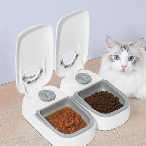 PetnessGo  automatic dog feeder for 2 meal trays dry wet separation cat feeder & pet feeder