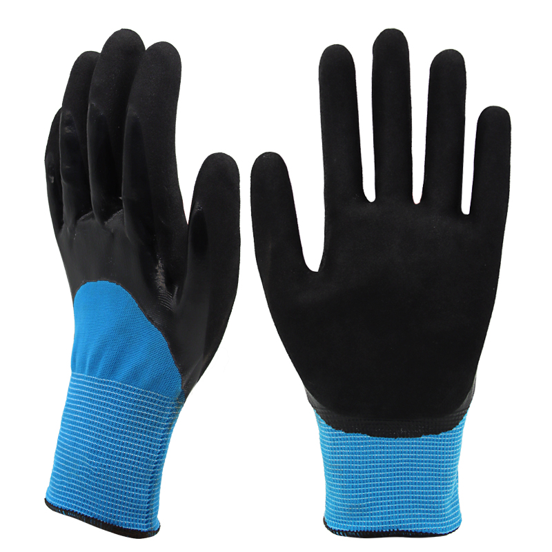 13g Nylon Liner, 3/4 Coated Smooth Nitrile First, Palm Coated Sandy Nitrile Finished