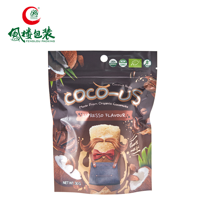 Cutomized food grade matt resealable ziplock coconut roll stand up pouch aluminum foil packaging bag Featured Image