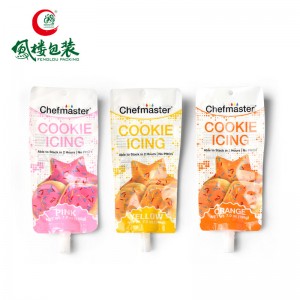 Cutomized food grade recyclable liquid seasoning cookie icing reusable stand up spout pouch metalized packaging bag