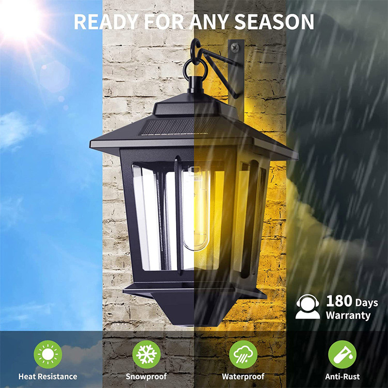 Solar Powered Wall Lantern, Outdoor 10 Lumen LED Edison Bulb Warm White Solar Lights Wall Sconce with No Wiring Required, Fixture with Wall Mount Kit