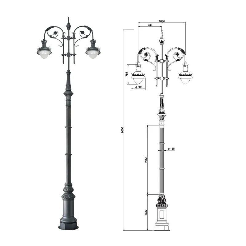European outdoor garden high pole street lights large light fixtures