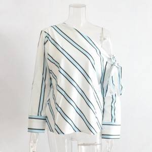 Fashion Diagonal Stripes Long Sleeve Women T-Shirt PY-CT004