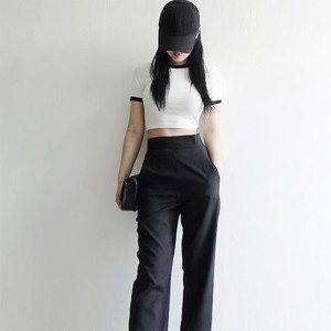 New sexy cotton Women’s short-sleeved t-shirt High waist round neck Navel dress PY-DT013