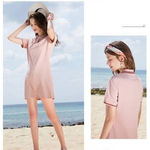 2021 solid color short sleeve crop top pink custom logo polo dress t shirt for women PY-WP002