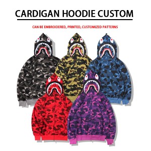 High Quality Shark Camo Hoodie Fashion Casual Teenage Adult Sweater Full Zipper Unisex Jacket PY-NW014