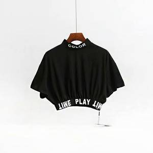High quality fitted short sleeve high neck t shirt custom printing blank fashionable gym crop tops t-shirt women sexy PY-DT009