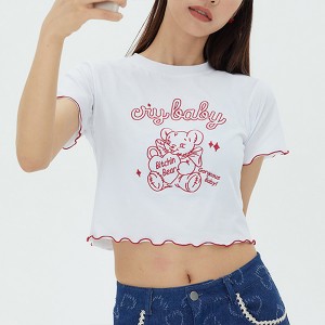 Summer short-sleeved navel cropped short embroidered cartoon women’s t-shirt PY-DT014