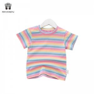 Color Stripe Short Sleeve Girl T-Shirt PY-GD003